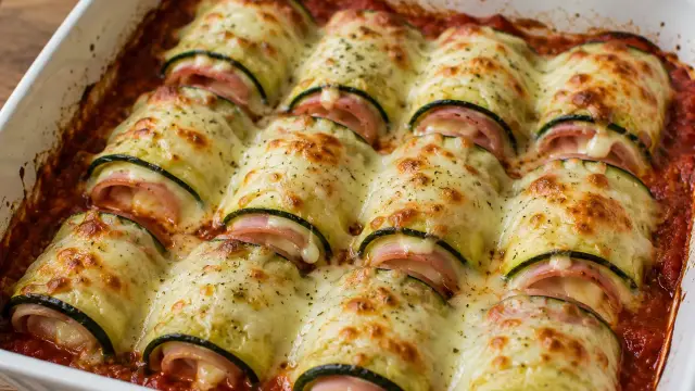 Cuketové rolky plnené šunkou a syrom (zapekané)