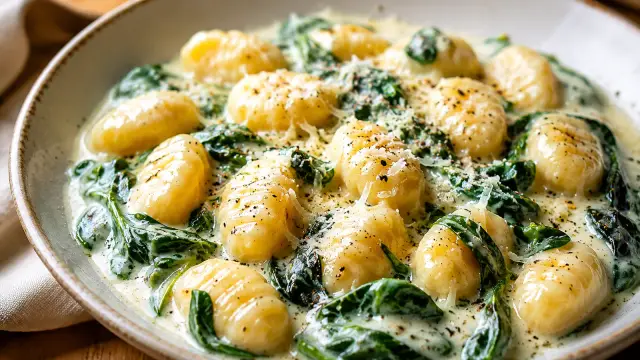 Gnocchi so špenátom a smotanou