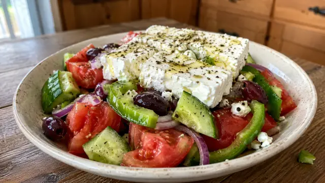 Tradičný grécky šalát (Choriatiki) s feta syrom