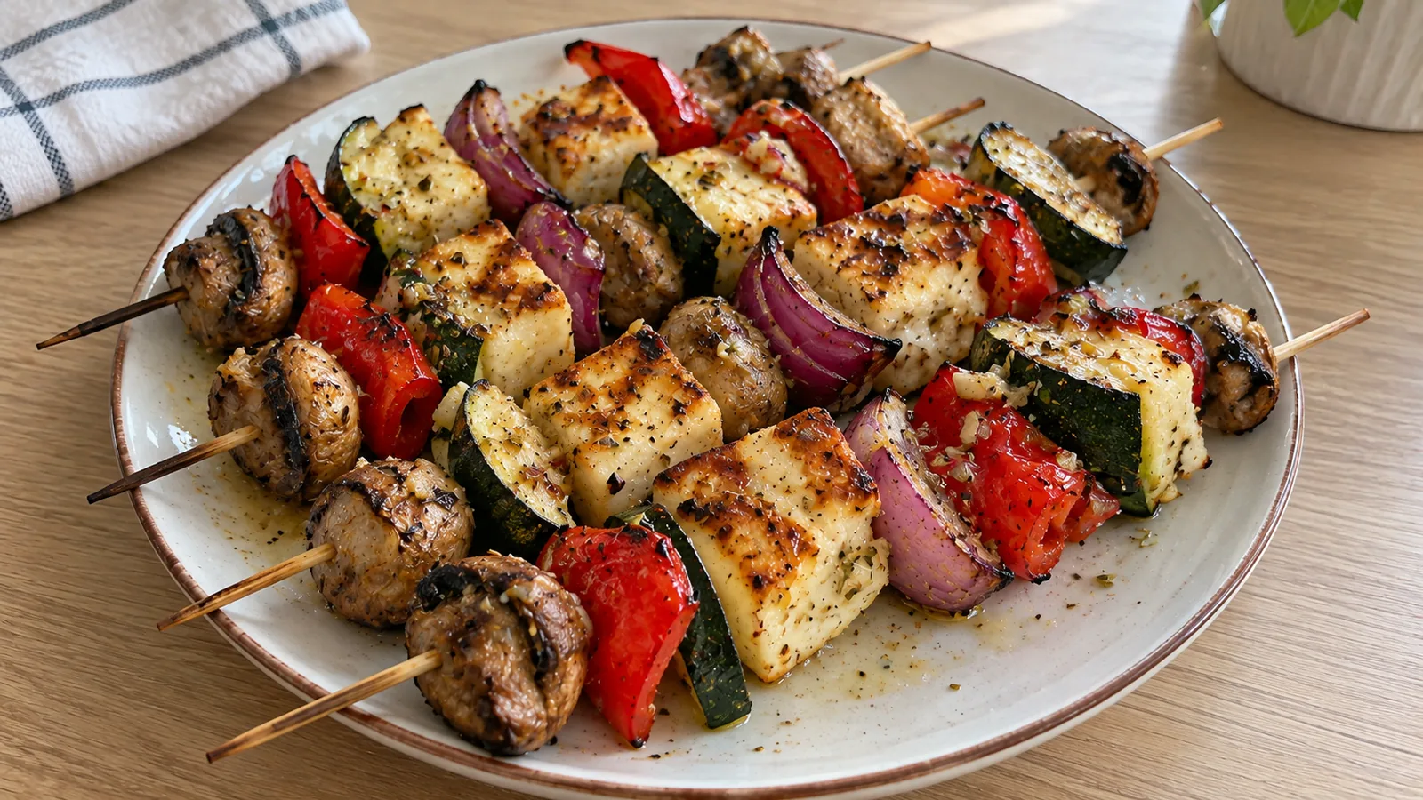 Grilované zeleninové špízy so syrom Halloumi