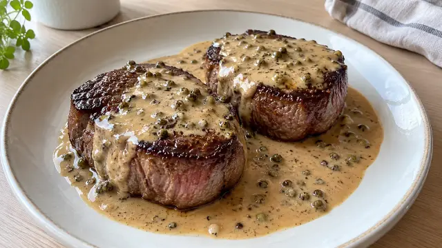 Šťavnatý hovädzí steak s omáčkou zo zeleného korenia