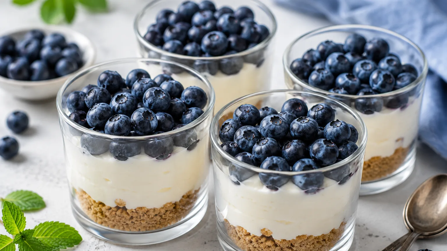 Nepečený cheesecake s čučoriedkami do pohára