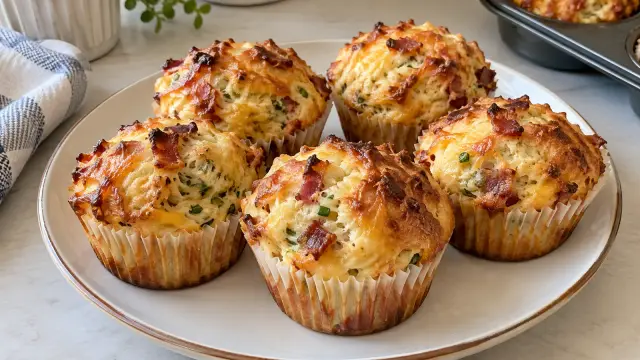 Slané raňajkové muffiny so syrom a slaninkou