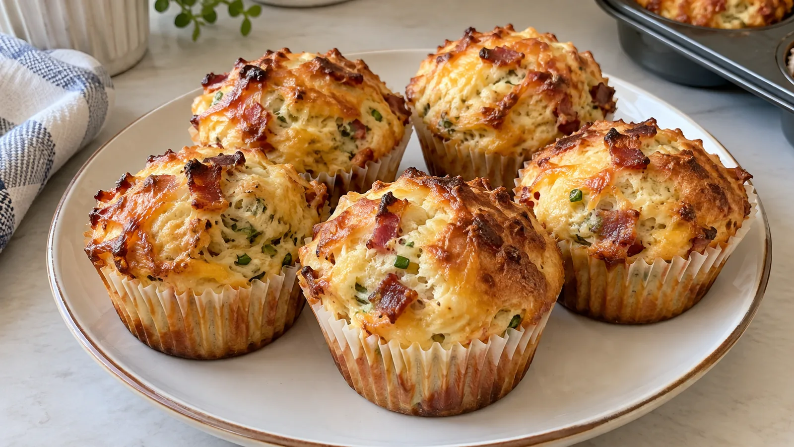 Slané raňajkové muffiny so syrom a slaninkou