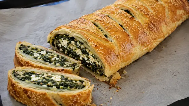 Špenátový závin z lístkového cesta s fetou