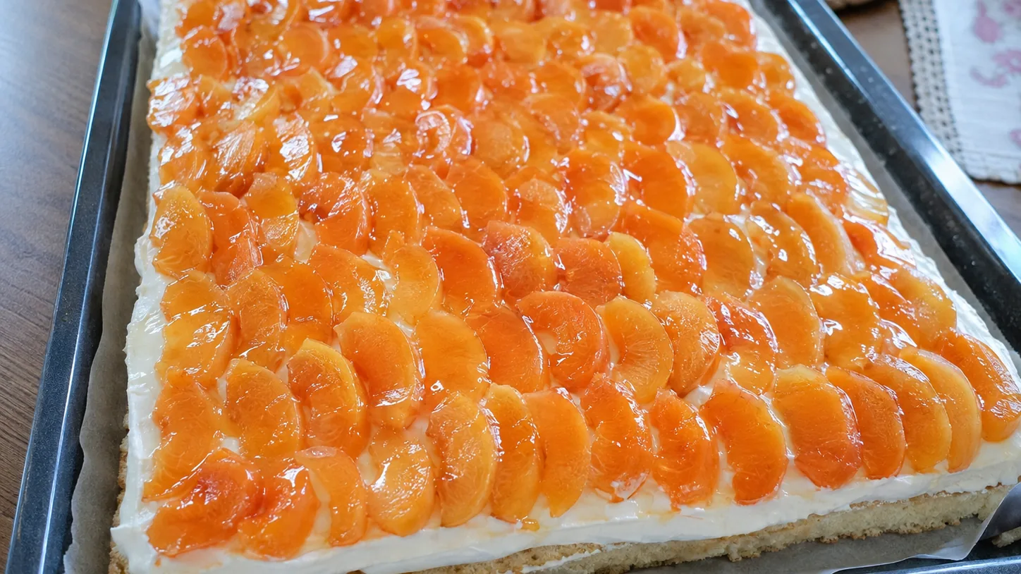 Svieži letný marhuľový koláč s krémom z mascarpone