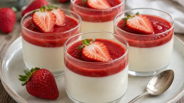 Tradičná talianska panna cotta s jahodovým coulis