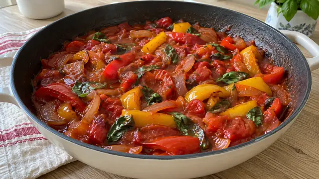 Talianska Peperonata (Dusená paprika s paradajkami)